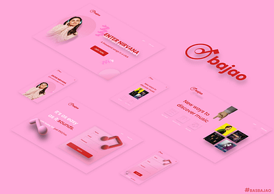 Bajao glassmorphism isometric illustration logo music music app music player neumorphic pink sketch ui design web design website