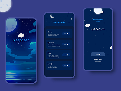 Sleepdeep App Exploration app design bed bedtime branding concept design health illustration mobile app night sleep sleep app sleeping ui wellness