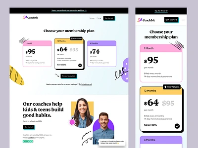 Coachbit saas website in webflow coach community courses friendly identity landing page membership modern page payment plans playful pricing saas subscription ui user interface webflow webpage website