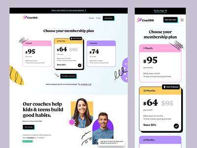 Coachbit saas website in webflow coach community courses friendly identity landing page membership modern page payment plans playful pricing saas subscription ui user interface webflow webpage website