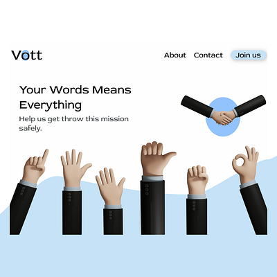 Vott , Voting website 3d hands 3d icons 3d illustrator branding design hero image logo minimal ui ux user interface vote voting