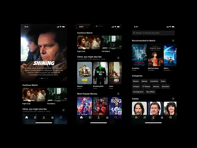 Movie Streaming App app cinema cinema app clear dark design film minimal mobile movie movie app netflix product streaming tv series tv shows ui ux watch watch movie