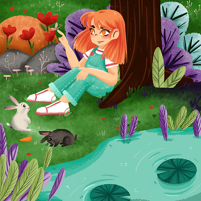 spring time! bookillustration characterdesign chibicharacter childrenbookillustration girlillustration illustration illustrationbook