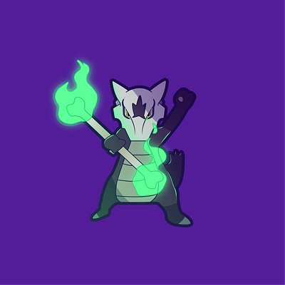 Alolan Marowak alola alola form bone club green illustration marowak pokemon pose purple shadow