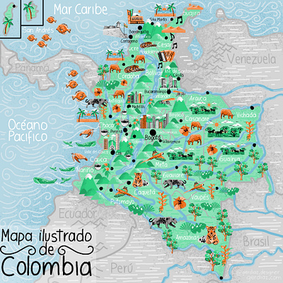 Colombia Illustrated map affinity affinitydesigner colombia doodleart illustrated map illustration illustration art maps mapstr vector