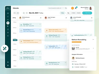 Calendar Page - Property Management Platform chart clean concept dashboard icon design ios design kanban board project management property listing real estate statistics task management ticket management ui design ui kit web web application work order