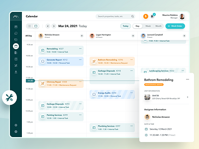 Calendar Page - Property Management Platform chart clean concept dashboard icon design ios design kanban board project management property listing real estate statistics task management ticket management ui design ui kit web web application work order