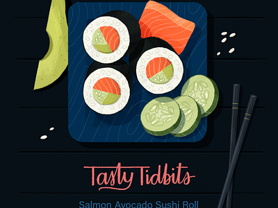 Salmon Avocado Sushi Roll illustration photohsop