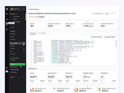 💥 Crash Analytics - New Countly UI analytics app barchart chart clean clear coder dashboard design editor filter flat layout navigation piechart table tabs ui ux