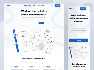 Agile • Landing Page agile blue clean dashboard design designer integration kanban landing page project management responsive roadmap trello ui uidesign ux uxdesign web web app website