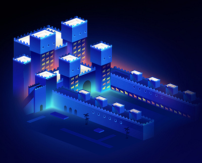 Ishtar Gate affinitydesigner futuristic glow isometric isometric illustration neon outrun retrowave vector