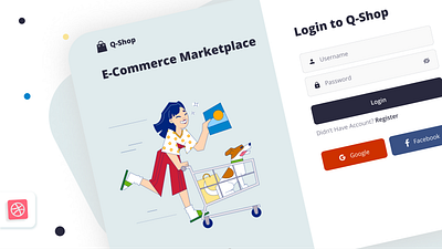 Q-shop Ecommerce Login Page 3d animation branding cart design ecommecrs figma figmadesign graphic design icon illustration logo motion graphics shopping ui ux vector