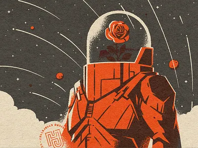 Space Exploration Rose Illustration duotone exploration exupery hellsjells illustration literature little prince offset retro rose space space suit texture the little prince vintage