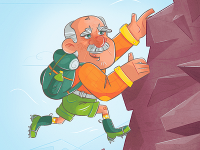 Living on the edge adrenaline caricature cartoon character character design climbing drawing elderly extreme grandpa grandparent guy illustration insurance man medicare mountain mountain climbing rocks texture