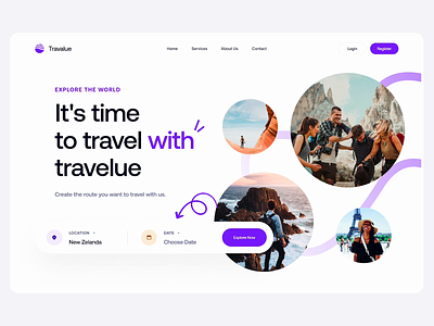Travalue : Landing Page Hero animation booking design hero homepage hover landing landing page landing page hero travel travel agency travel landing page trip ui ui design ux ux design uı web website