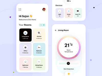 Smart Home App app app design application homeapp interface interface design mobile app mobile app design mobile application mobile apps mobile ui mobileapp mobileappdesign orix sajon smart home smarthome trending trending design