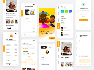 FOOD APP UI Concept Exploration 2021 design account app application appuidesign appuiux authentic design designer foodapp illustration minimal mobile app design payment profile trendy design ui vector