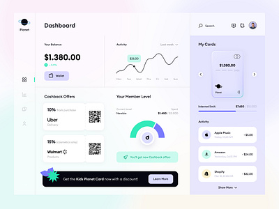 Planet— User Dashboard for Mobile Banking clean ui dashboard design dashboard ui fintech fintech app flat glassmorphism interface minimal mobile app design mobile banking app online banking uiux user dashboard