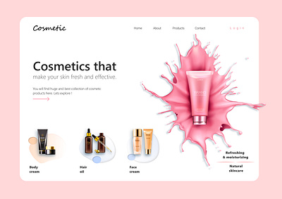 Cosmetic Product Landing Page animation app branding design icon illustration logo typography ui soft ui first design uidesign ux