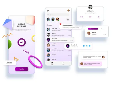 Messenger App Design animation app branding design icon illustration logo typography ui soft ui first design uidesign ux
