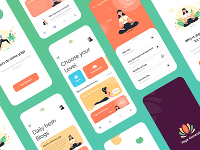 Yoga App Concept Design adobe xd branding colorful creative design dailyui flat illustration thougtful uiuxdesign yoga app