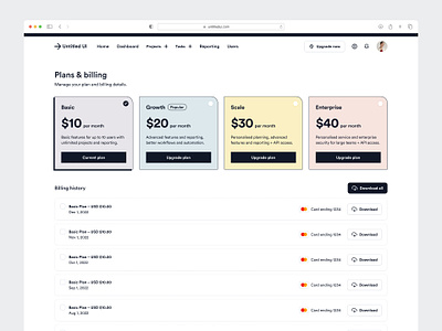 Billing settings page — Untitled UI admin billing dashboard figma invoices minimal minimalism pastel payments plans preferences pricing pricing table settings settings page ui ui design user interface ux ux design
