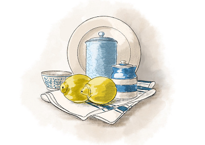 Still life illustration jars kitchen lemon plates procreate still life