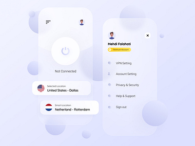 VPN app app design connection figma glassmorphic glassmorphism internet ui ui ux ui design uidesign vpn vpn app