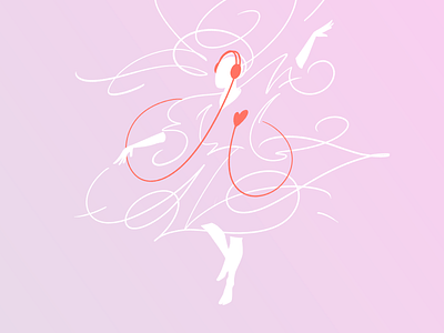 Listen To Your Heart art clean creativity dance drawing feminine fine freestyle girl headphones heart illustration inspiration muse music red simple woman