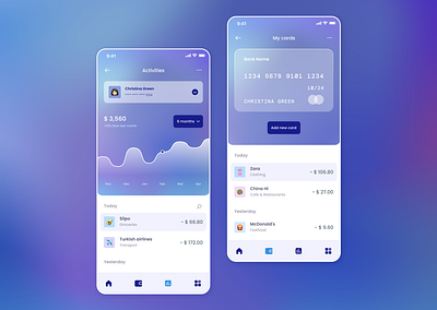 Online banking bank banking credit card gradient mobile mobile app mobile ui ui uiux