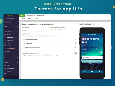 Theme editor for Appivo application UI prebuilt themes style options style properties templates theme editor theme preview themes theming ui theming ui theming widget themes widget themes