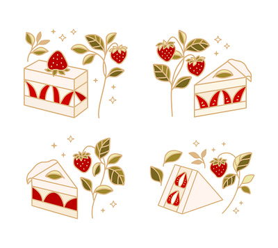 Strawberry Cake and Sandwich bakery cafe cake cake logo cake shop cakes cheesecake delicious dessert digital art florals food illustration japanese art kawaii konbini pastry sandwich strawberry sweet