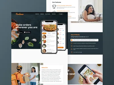 Foodnow - Web Design creative dark dark blue food app food website foodnow homepage landingpage modern one scrolling page orange responsive website restaurant single page uiux uiux design uiuxdesign ux design web design website