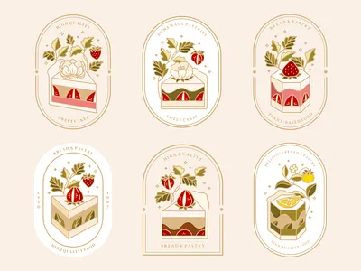 Vintage Bakery Logo and Label Collection bakery bakery logo baking cafe cake cake logo cake shop cakery cakes floral food green tea illustration kawaii lemon matcha pastry strawberry sweet vintage