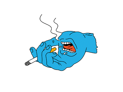 Coughing hand cigarette design flat hand illustration illustrator line logo minimal mouth screaming smoke surreal tongue