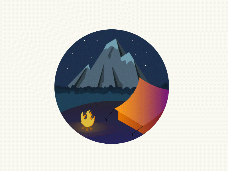 Night under the mountain design flame illustration motion design mountain night
