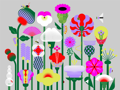 Garden beetle blossoms bugs bulb caterpillar cricket flowering flowers fly geometric grass illustration ladybug nature petals shape spring springtime wild worm