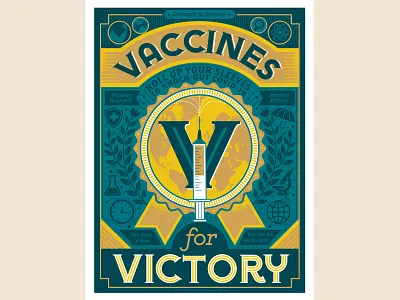 Vaccines for Victory covid 19 illustration poster vaccine vintage