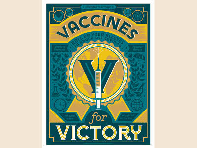 Vaccines for Victory covid 19 illustration poster vaccine vintage