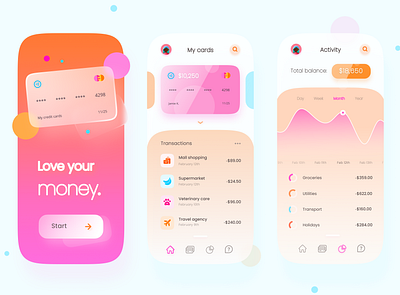 Online bank app concept app bank bank app bank online color color palette colorful design ecommerce glassmorphism inspiration minimal mobile money online ui uidesign ux uxdesign wallet