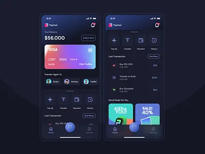 PayFast - Digital Banking app apps bank app card dark dark ui design glassmorphism mobile app mobile design mobile ui payment ui ui ux