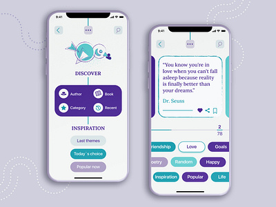 M"QUOTE concept mobile app app bird concept figma flat green illustraion illustration minimal mobile mobile app mobile app design mobile design purple quote uiux web