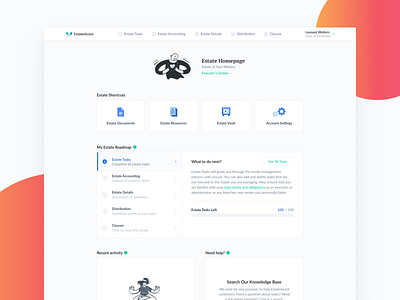 Homepage - Old Draft accounting activity dashboard details documents estate estate assist homepage homepage design homepage ui resources roadmap saas settings shortcut strategy tasks to do ui vault
