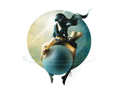 Flying girl adventure app character girl illustration world