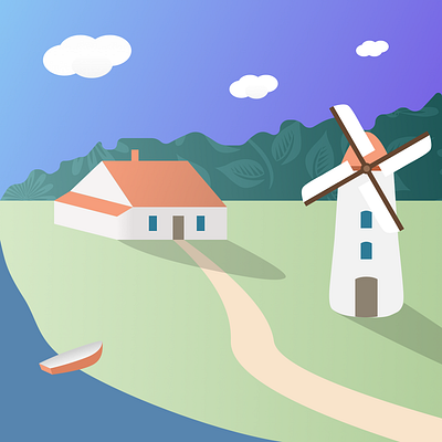 A house and a windmill design illustration minimal sketch vector