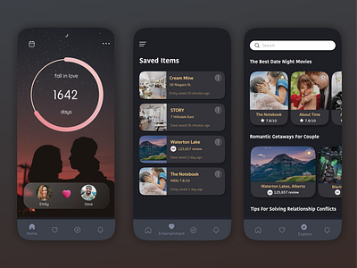 App For Couple - Dark Mode app apple dailyui dark dark mode dark theme dark ui design dribbblers figma figmadesign glassmorphism gradient ideas trendy ui uidesign userexperience userinterface ux