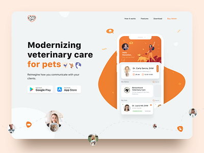 Pet Care Landing Page desctop design illustration landing page orange pet pet care pets petshop sketch ui ux veterinarian veterinary webdesign