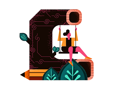 C for 36daysoftype 36daysoftype 36daysoftype08 alphabet c character flat geometric girl illustration letter c lettering pencil shapes simple tree type vector