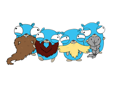 Bearded Gophers beards cartoon funny character golang gopher stickers vector vector art