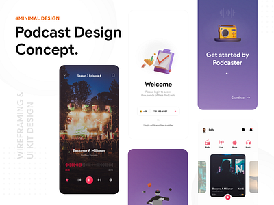 podcast player app app design minimal podcast ui ux